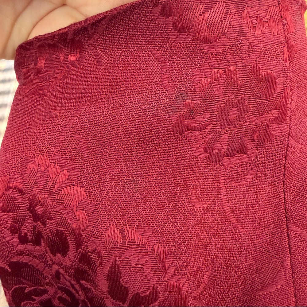 Moda International VTG 90s burgundy red floral long duster blazer size 8 - Picture 12 of 14